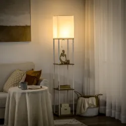 Lámpara de Pie Moderna con 3 Estantes para Salón Casquillo E27 Max. 40W con Pantalla de Tela 26x26x159 cm Blanco - Ogal.Es