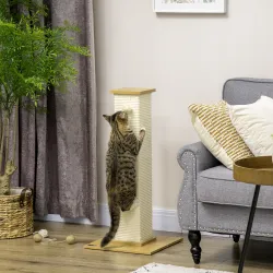 Poste Rascador para Gatos de 80 cm Árbol para Gatos con Poste de Sisal y Bola Colgante 38x38x80 cm Roble - Ogal.Es