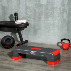 Plataforma Step para Deporte y Gimnasia con Altura Regulable en 10/15/20 cm Carga 150 kg 78x28x20 cm Gris y Rojo - Ogal.Es