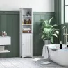 Columna de Baño con 3 Compartimientos Puerta y Estantes Ajustables para Ducha Aseo 34x23x165 cm Blanco - Ogal.Es