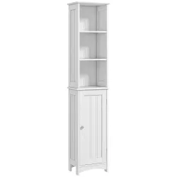 Columna de Baño con 3 Compartimientos Puerta y Estantes Ajustables para Ducha Aseo 34x23x165 cm Blanco - Ogal.Es