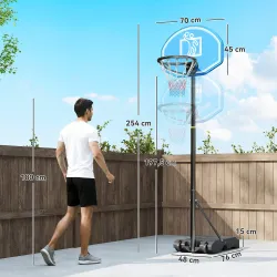 Canasta de Baloncesto para Exterior Altura Ajustable 160-210 cm con Ruedas y Base Rellenable 76x48x254 cm Negro - Ogal.Es