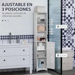 Columna de Baño con 3 Compartimientos Puerta y Estantes Ajustables para Ducha Aseo 34x23x165 cm Blanco - Ogal.Es