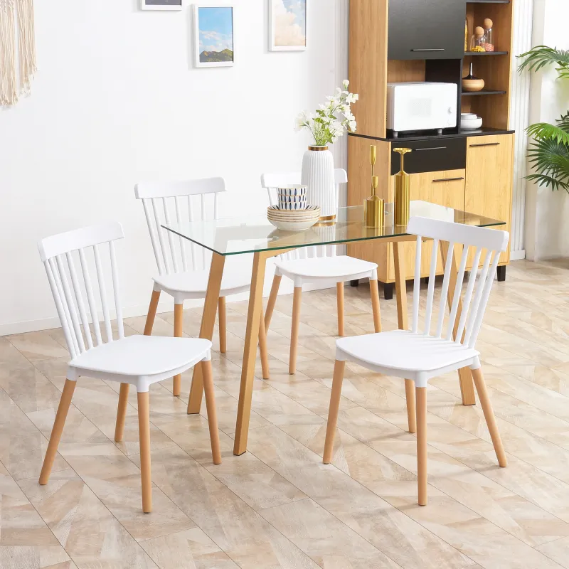 Juego de 4 Sillas de Comedor Estilo Nórdico con Respaldo de Polipropileno y Patas de Madera 48x52,5x83 cm Blanco - Ogal.Es