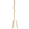 2 en 1 Perchero de Pie de Bambú con 2 Estantes 5 Ganchos para Ropa Bolsos para Entrada 39,5x39,5x171 cm Natural - Ogal.Es