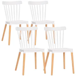 Juego de 4 Sillas de Comedor Estilo Nórdico con Respaldo de Polipropileno y Patas de Madera 48x52,5x83 cm Blanco - Ogal.Es