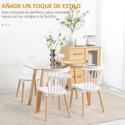 Juego de 4 Sillas de Comedor Estilo Nórdico con Respaldo de Polipropileno y Patas de Madera 48x52,5x83 cm Blanco - Ogal.Es
