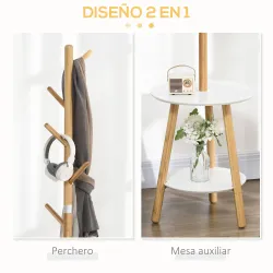 2 en 1 Perchero de Pie de Bambú con 2 Estantes 5 Ganchos para Ropa Bolsos para Entrada 39,5x39,5x171 cm Natural - Ogal.Es