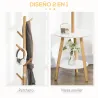 2 en 1 Perchero de Pie de Bambú con 2 Estantes 5 Ganchos para Ropa Bolsos para Entrada 39,5x39,5x171 cm Natural - Ogal.Es