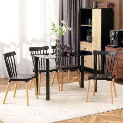 Juego de 4 Sillas de Comedor Estilo Nórdico con Respaldo de Polipropileno y Patas de Madera 48x52,5x83 cm Negro - Ogal.Es