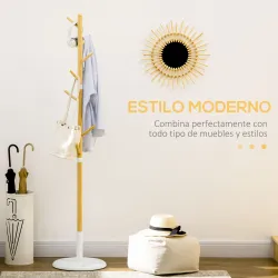 Perchero de Pasillo Moderno con 8 Ganchos para Ropas Bolsas Perchero de Árbol para Entrada Ø37,8x175,6 cm Natural - Ogal.Es