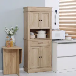 Alacena de Cocina con 4 Puertas 1 Cajón y Estante Abierto Mueble Auxiliar para Microondas 74x39,5x183 cm Roble - Ogal.Es