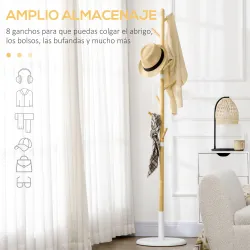 Perchero de Pasillo Moderno con 8 Ganchos para Ropas Bolsas Perchero de Árbol para Entrada Ø37,8x175,6 cm Natural - Ogal.Es