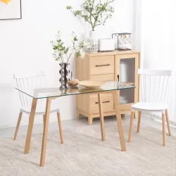 Mesa de Comedor para 4 Personas con Encimera de Cristal y Patas de Acero Efecto Madera 120x60x76 cm Transparente - Ogal.Es