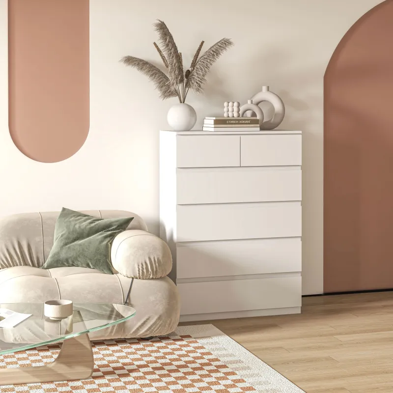 Cómoda con 6 Cajones Cajonera de Madera de Estilo Moderno para Dormitorio Entrada Salón 80x39x115 cm Blanco - Ogal.Es