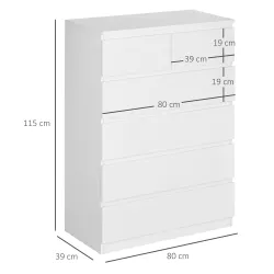 Cómoda con 6 Cajones Cajonera de Madera de Estilo Moderno para Dormitorio Entrada Salón 80x39x115 cm Blanco - Ogal.Es