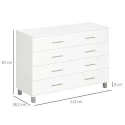 Cómoda con 4 Cajones de Dormitorio con Patas Cajonera de Estilo Moderno para Salón Entrada 112x38,2x81 cm Blanco - Ogal.Es