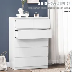 Cómoda con 6 Cajones Cajonera de Madera de Estilo Moderno para Dormitorio Entrada Salón 80x39x115 cm Blanco - Ogal.Es