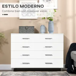Cómoda con 4 Cajones de Dormitorio con Patas Cajonera de Estilo Moderno para Salón Entrada 112x38,2x81 cm Blanco - Ogal.Es