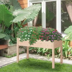 Huerto Urbano Elevado de Madera 122,5x56,5x76 cm con Tela no Tejida para Cultivos Plantas Flores Natural - Ogal.Es