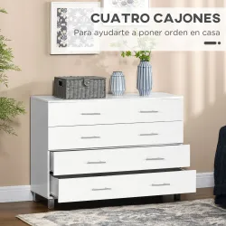 Cómoda con 4 Cajones de Dormitorio con Patas Cajonera de Estilo Moderno para Salón Entrada 112x38,2x81 cm Blanco - Ogal.Es