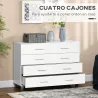 Cómoda con 4 Cajones de Dormitorio con Patas Cajonera de Estilo Moderno para Salón Entrada 112x38,2x81 cm Blanco - Ogal.Es