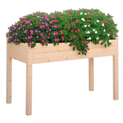 Huerto Urbano Elevado de Madera 122,5x56,5x76 cm con Tela no Tejida para Cultivos Plantas Flores Natural - Ogal.Es