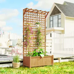 Jardinera con Celosía de Madera para Enredaderas Cultivo de Plantas para Patio Terraza 90x45x183 cm Natural - Ogal.Es