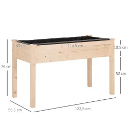 Huerto Urbano Elevado de Madera 122,5x56,5x76 cm con Tela no Tejida para Cultivos Plantas Flores Natural - Ogal.Es