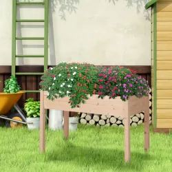Huerto Urbano Elevado de Madera 122,5x56,5x76 cm con Tela no Tejida para Cultivos Plantas Flores Natural - Ogal.Es
