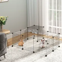 Jaula Modular para Animales Pequeños con 24 Paneles 2 Puertas para Cobayas Conejos Chinchillas 105x105x70cm Negro - Ogal.Es