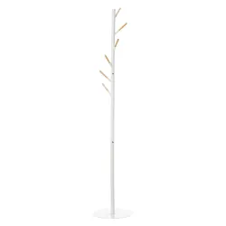 Perchero de Pie de Madera con 6 Ganchos para Ropas Bolsos para Salón Entrada Dormitorio 35x35x174 cm Blanco - Ogal.Es