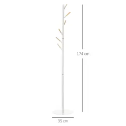 Perchero de Pie de Madera con 6 Ganchos para Ropas Bolsos para Salón Entrada Dormitorio 35x35x174 cm Blanco - Ogal.Es