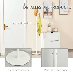 Perchero de Pie de Madera con 6 Ganchos para Ropas Bolsos para Salón Entrada Dormitorio 35x35x174 cm Blanco - Ogal.Es