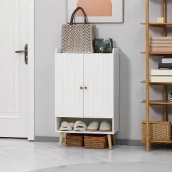 Mueble Zapatero con 2 Puertas Armario de Zapatos para 15 Pares de Zapatos para Pasillo Entrada 60x33x100cm Blanco - Ogal.Es