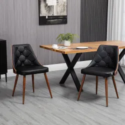 Set de 2 Sillas de Comedor Modernas con Asiento Tapizado en Cuero Sintético y Patas de Acero 50,5x59x82 cm Negro - Ogal.Es