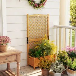 Jardinera con Celosía de Madera para Enredaderas Cultivo de Plantas para Patio Terraza 90x45x180 Madera Natural - Ogal.Es