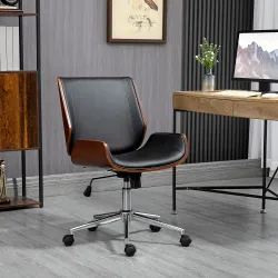 Silla de Oficina Giratoria de PU con Altura Ajustable Función de Inclinación y Ruedas 51x65,5x82-92 cm Negro - Ogal.Es
