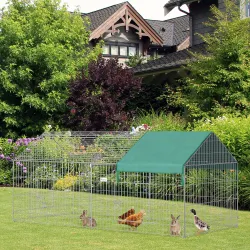 Jaula Recinto para Animales Pequeños con 2 Puertas y Toldo para Exterior Jardín Patio 220x103x103cm Plata y Verde - Ogal.Es
