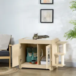 Mueble Arenero para Gatos con Cama Cojín Suave 3 Plataformas y Postes de Sisal 107x54x70 cm Roble - Ogal.Es