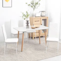 Set de 4 Sillas de Comedor Tapizadas de Piel Sintética con Respaldo Alto y Patas de Acero 41x50x97 cm Blanco - Ogal.Es