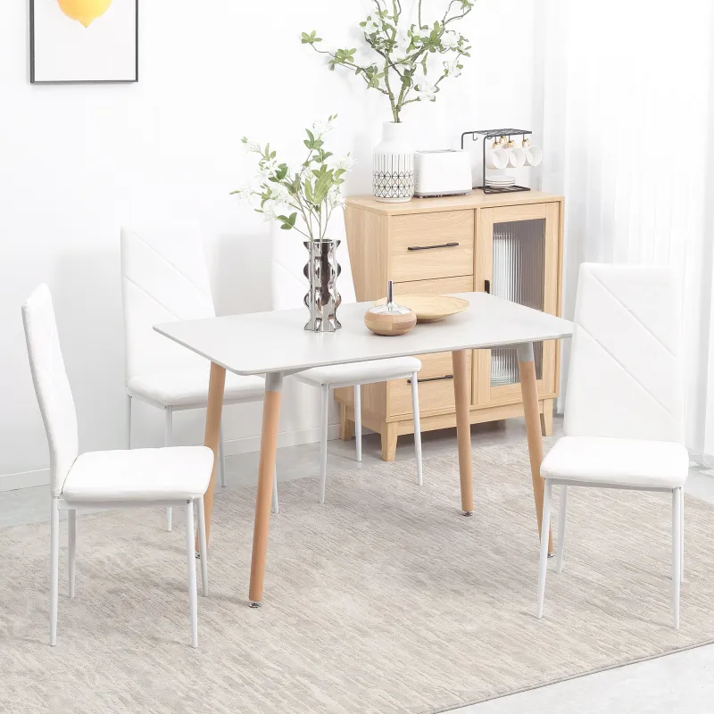 Set de 4 Sillas de Comedor Tapizadas de Piel Sintética con Respaldo Alto y Patas de Acero 41x50x97 cm Blanco - Ogal.Es