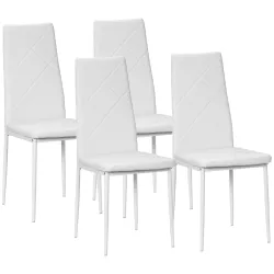 Set de 4 Sillas de Comedor Tapizadas de Piel Sintética con Respaldo Alto y Patas de Acero 41x50x97 cm Blanco - Ogal.Es