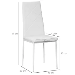 Set de 4 Sillas de Comedor Tapizadas de Piel Sintética con Respaldo Alto y Patas de Acero 41x50x97 cm Blanco - Ogal.Es