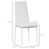 Set de 4 Sillas de Comedor Tapizadas de Piel Sintética con Respaldo Alto y Patas de Acero 41x50x97 cm Blanco - Ogal.Es