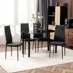 Set de 4 Sillas de Comedor Tapizadas de Piel Sintética con Respaldo Alto y Patas de Metal 41x50x97 cm Negro - Ogal.Es