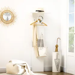Perchero de Pared con 4 Ganchos y Estante con Barra de Aluminio para Entrada Pasillo 50x23,5x160 cm Blanco - Ogal.Es