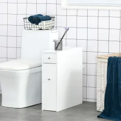 Mueble Auxiliar de Baño Estrecho con 2 Cajones y Compartimiento Superior con Tapa para Lavabo 17x48x58 cm Blanco - Ogal.Es