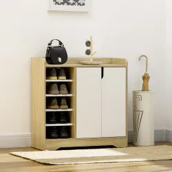 Zapatero Estrecho de Estilo Moderno para 13 Pares de Zapatos para Entrada Pasillo 80x30x80 cm Natural y Blanco - Ogal.Es