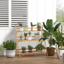 Soporte para Plantas de Bambú Escalera para Flores Plegable para Interior y Exterior 100x39x97 cm Natural - Ogal.Es